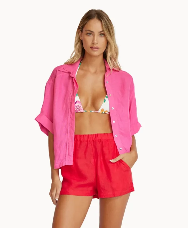 PQ Swim Hot Pink Linen Top* Cover-Ups