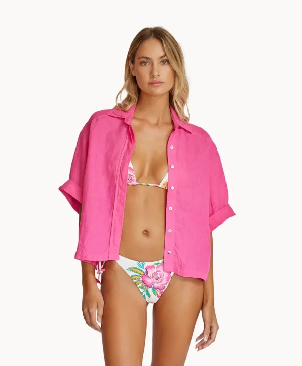 PQ Swim Hot Pink Linen Top* Cover-Ups