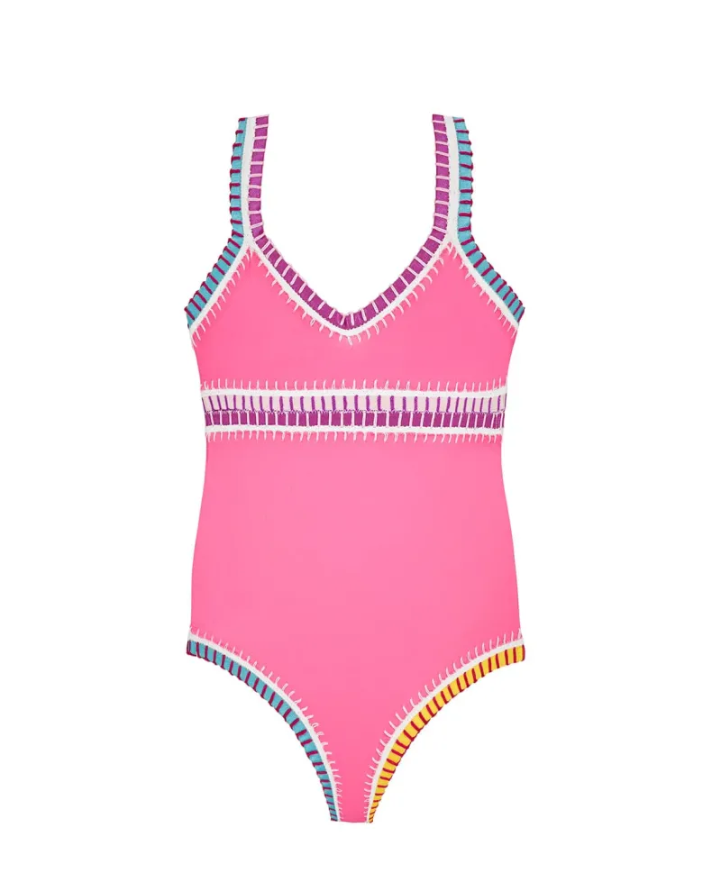 kids_hot_pink_rainbow_emb_0.webp PQ Swim Kids Hot Pink Rainbow Embroidered One Piece*Kids Kids