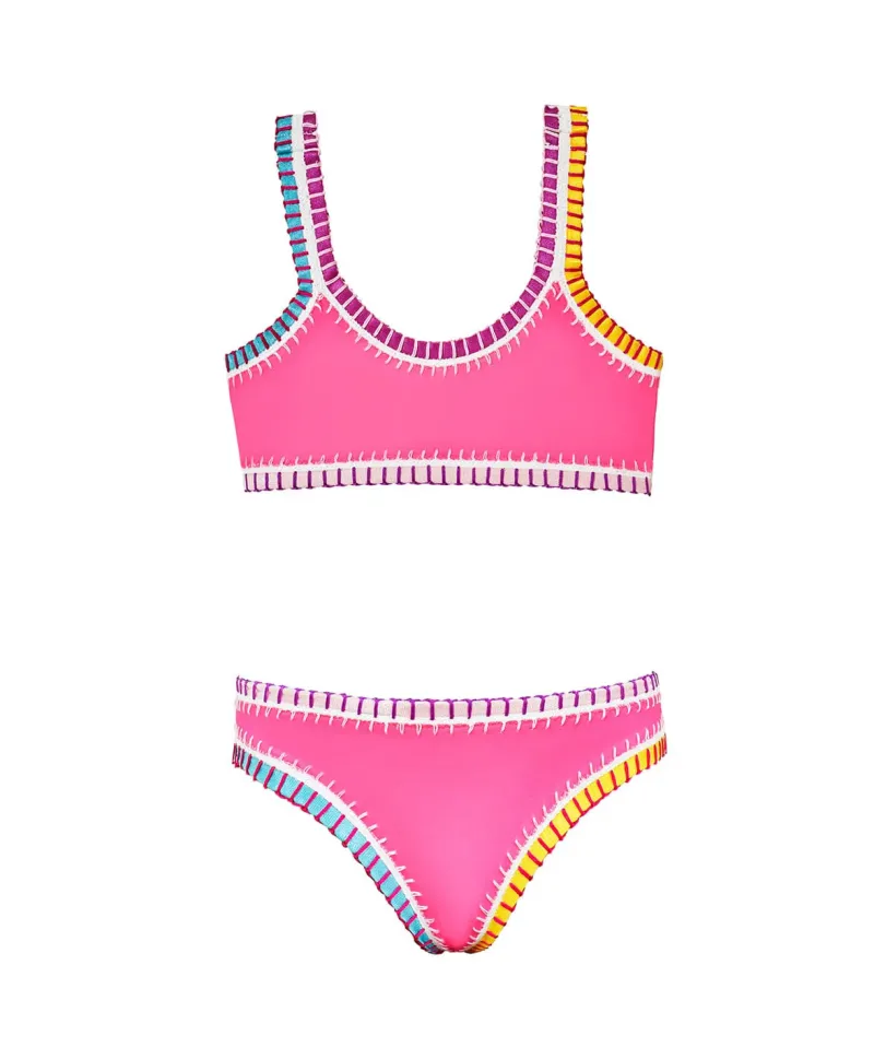kids_hot_pink_sporty_rain_0.webp PQ Swim Kids Hot Pink Sporty Rainbow Embroidered Bikini*Kids Kids