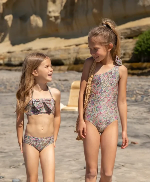 PQ Swim Kids Paisley Coast One Shoulder Bow One Piece (FINAL SALE)*Kids Kids