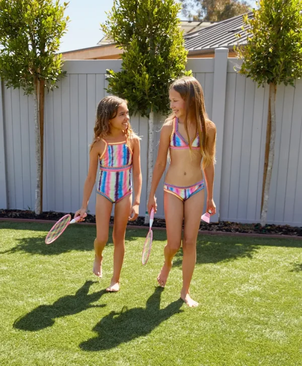 PQ Swim Kids Tie Dye Rainbow Embroidered High Neck One Piece (FINAL SALE)*Kids Kids