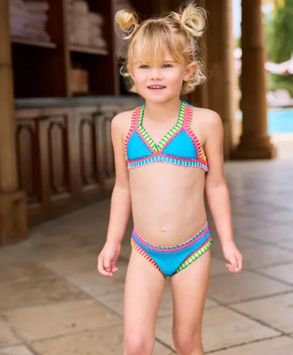 PQ Swim Kids Turquoise Rainbow Embroidered Bikini*Kids Kids