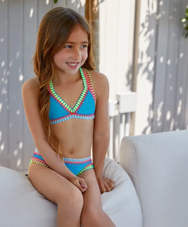 kids_turquoise_rainbow_em_2.webp PQ Swim Kids Turquoise Rainbow Embroidered Bikini*Kids Kids